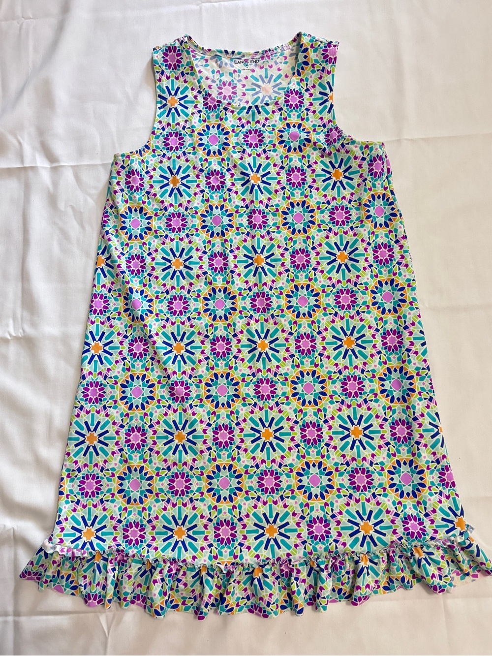 Land’s End Girls' Sleeveless Mosaic Print Swim Coverup Dress Size XL EUC
